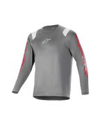 Alpinestars Youth A Supra Astar Maglia a Maniche Lunghe, grigio scuro con accenti bianchi sulle spalle e loghi rossi sulle maniche, logo bianco sul petto, tessuto tecnico traspirante, girocollo, vestibilità atletica per mountain bike