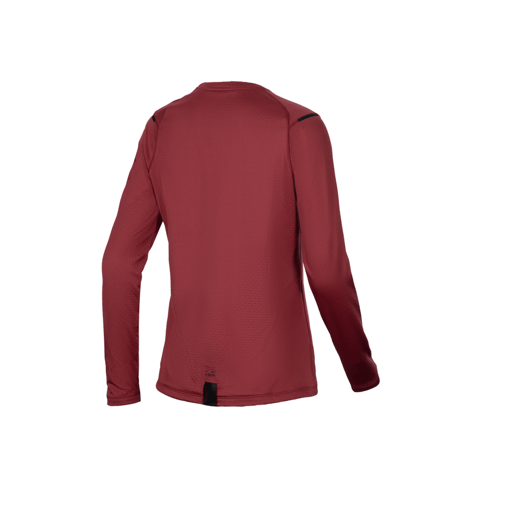 Alpinestars Maglia Termica Stella A-Dura, maglia da mountain bike a maniche lunghe da donna, vista posteriore con coda allungata, borgogna, fodera in pile isolante per uscite invernali