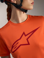 Maglia Stella A-Dura Ride arancione da donna con logo Alpinestars rosso scuro, abbigliamento tecnico da MTB.