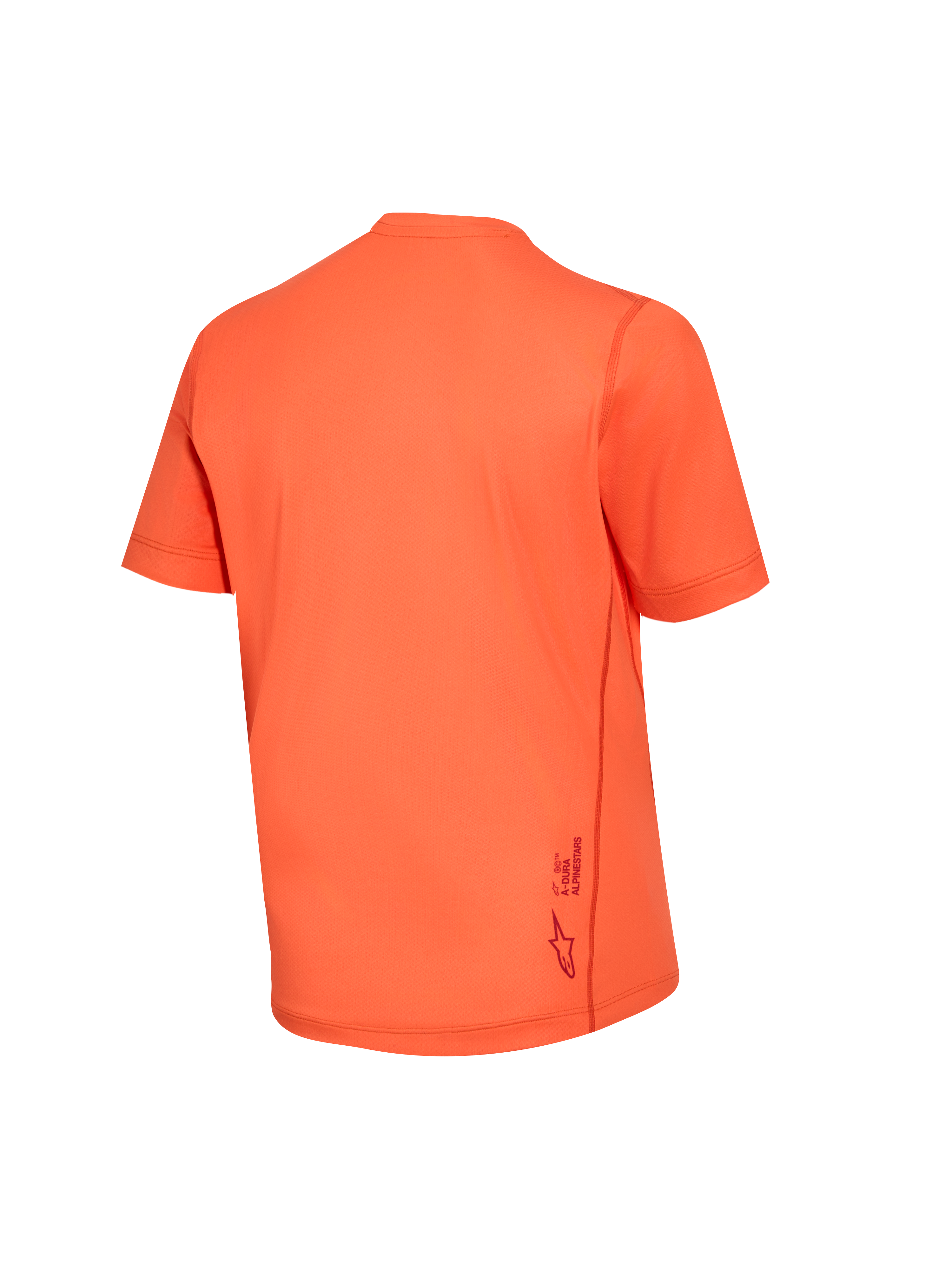 Maglia Stella A-Dura Ride donna arancione, vista posteriore in tessuto jacquard con dettaglio logo inferiore.