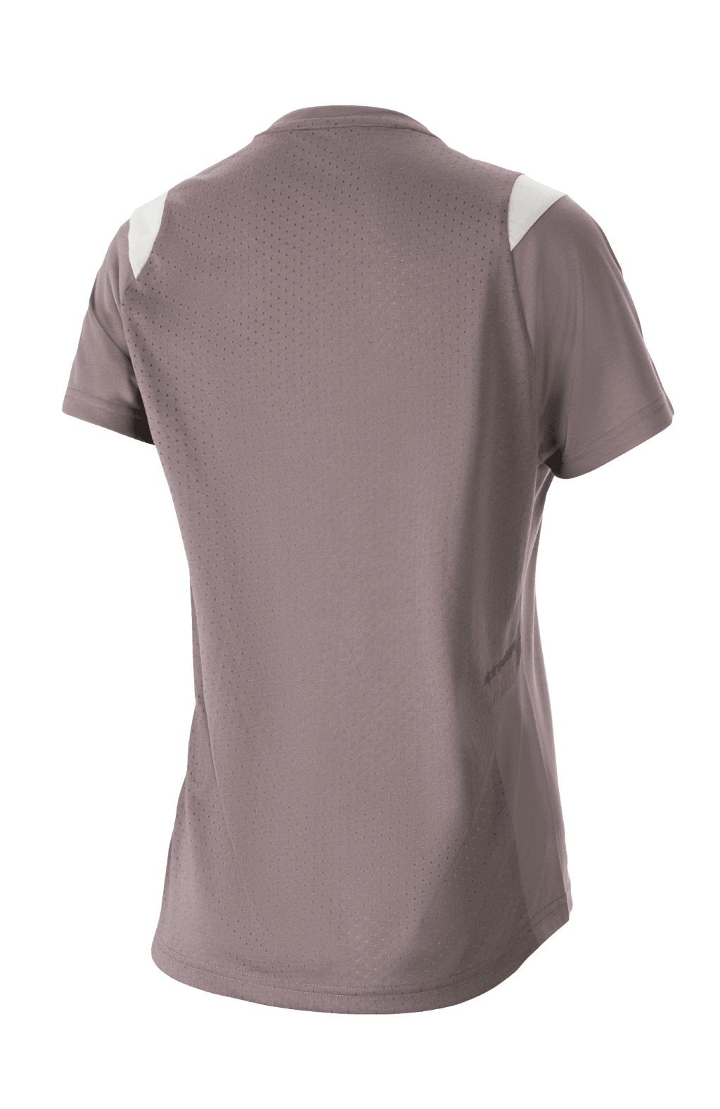 Maglia Alpinestars Stella Alps Escape Short Sleeve da donna, grigio Sparrow con accenti bianchi sulle spalle, vista posteriore con ampia rete perforata per la ventilazione, tessuto DriRelease traspirante, abbigliamento da mountain bike per donna