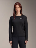 Alpinestars Stella A-Dura Thermal Jersey, maglia MTB da donna a maniche lunghe, nera con logo a stella bianco sul petto, tessuto isolante leggero per il ciclismo in climi freddi, progettata per essere indossata a strati e per il comfort sui sentieri