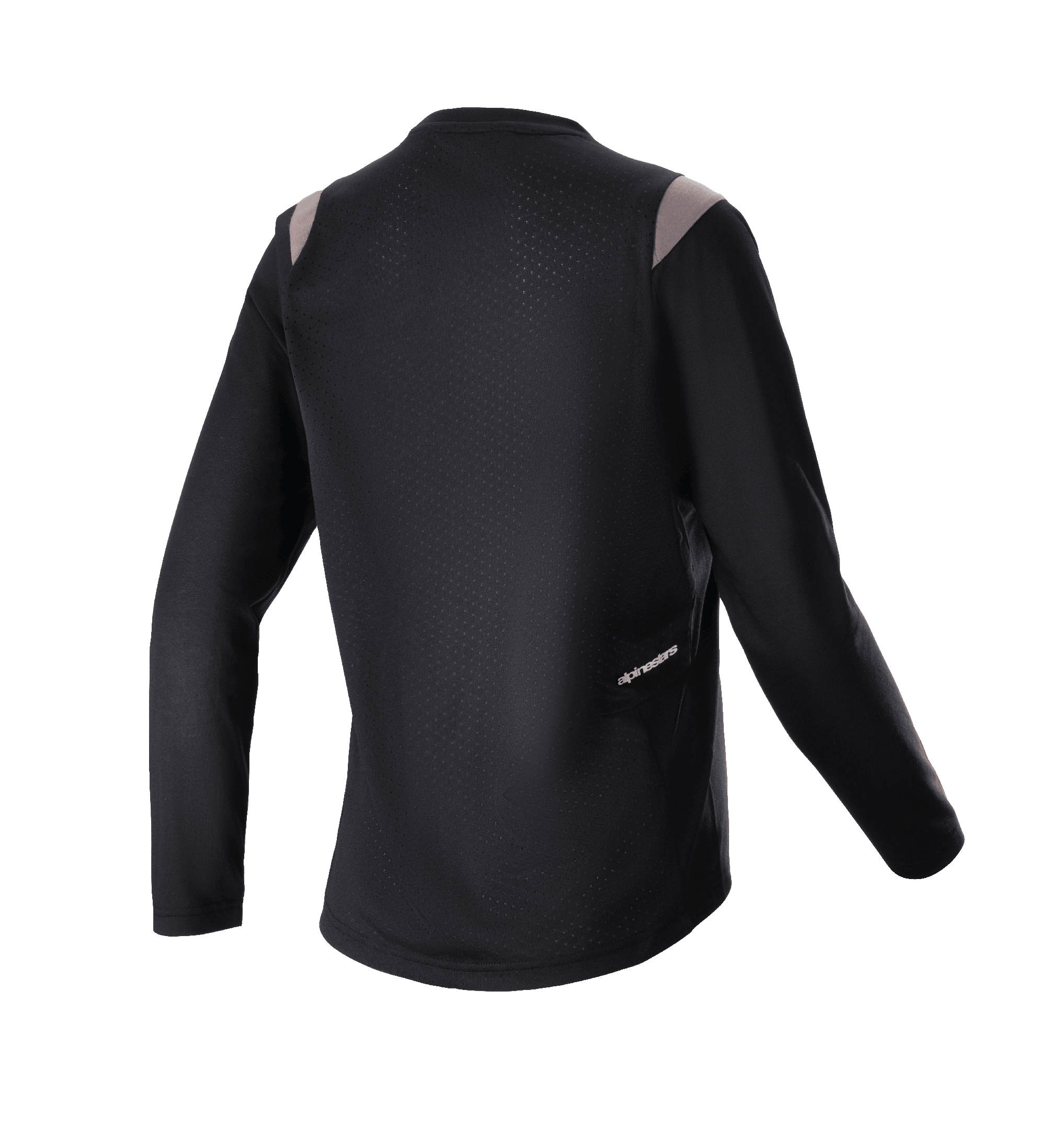 Alpinestars Stella Alps Escape Maglia a maniche lunghe da donna, nero con inserti grigi sulle spalle, vista posteriore con pannello in rete traforata per la ventilazione e piccolo logo Alpinestars, abbigliamento da mountain bike