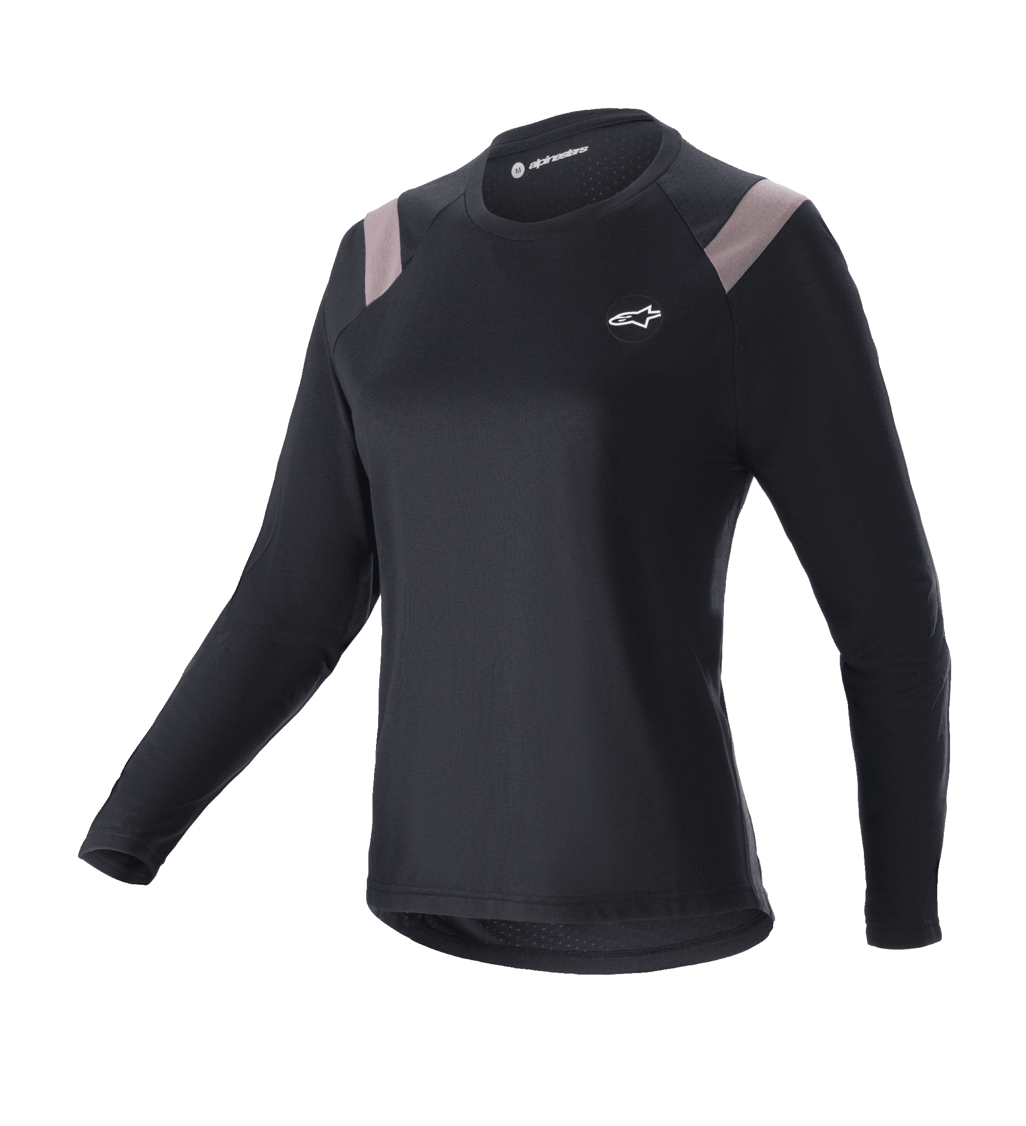 Alpinestars maglia Stella Alps Escape, maglia da mountain bike da donna a maniche lunghe, nera con pannelli grigio chiaro sulle spalle, girocollo, piccolo logo bianco sul petto, vestibilità atletica
