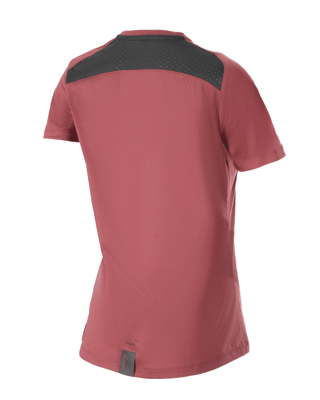 Alpinestars Stella A-Dura Dri Switch Jersey da donna, maglia a maniche corte per mountain bike, bordeaux, vista posteriore con pannello in mesh nero per la ventilazione e design con coda più lunga