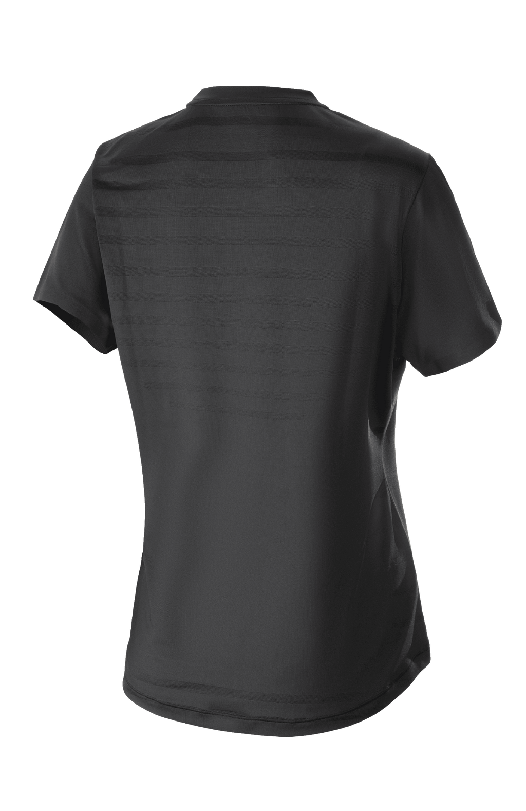Maglia Alpinestars Stella Alps Constellation da donna, maglia da MTB a maniche corte, nero, vista posteriore con motivo a righe in mesh e coda estesa per copertura ciclistica