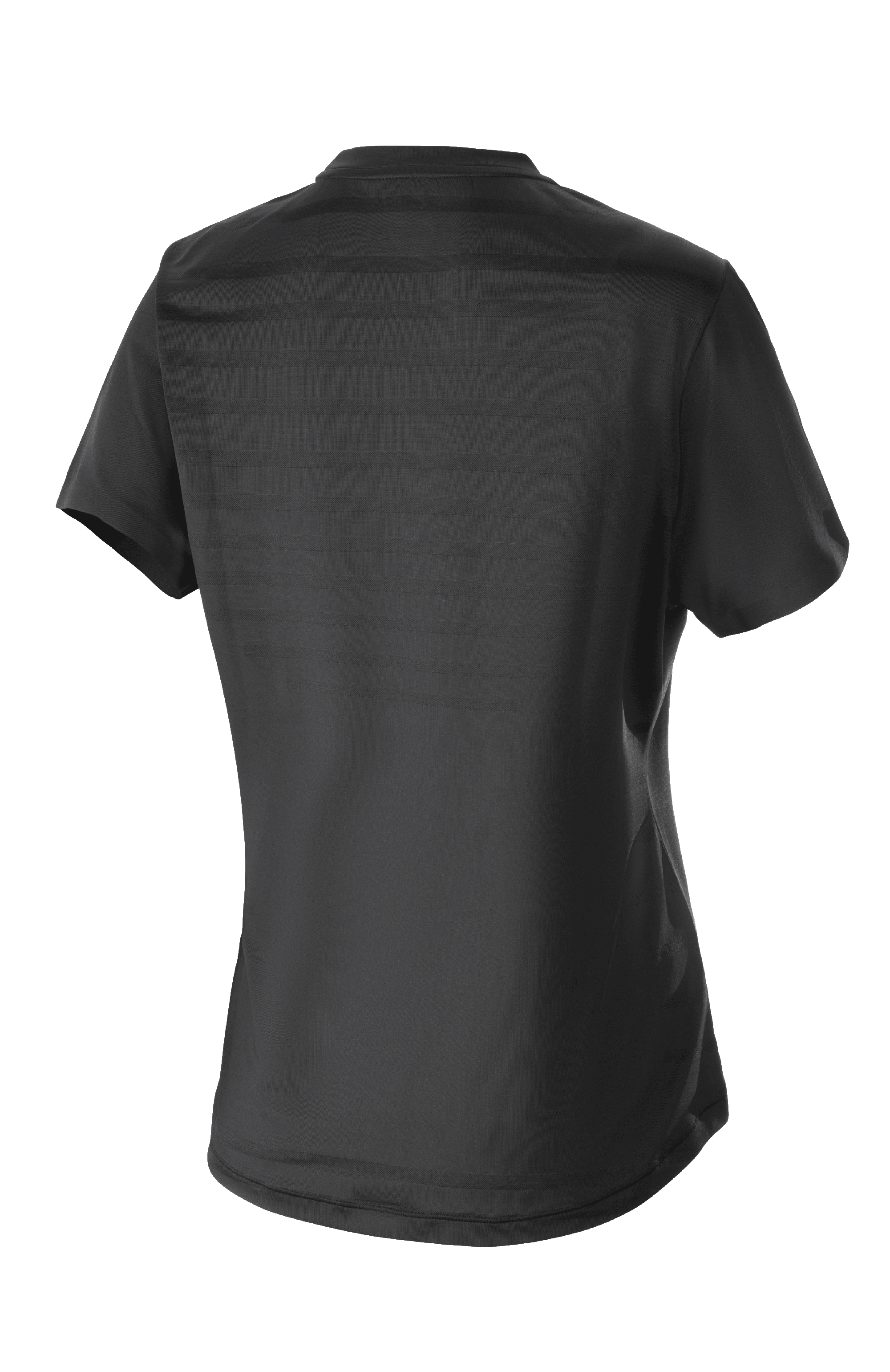Maglia Alpinestars Stella Alps Constellation da donna, maglia da MTB a maniche corte, nero, vista posteriore con motivo a righe in mesh e coda estesa per copertura ciclistica
