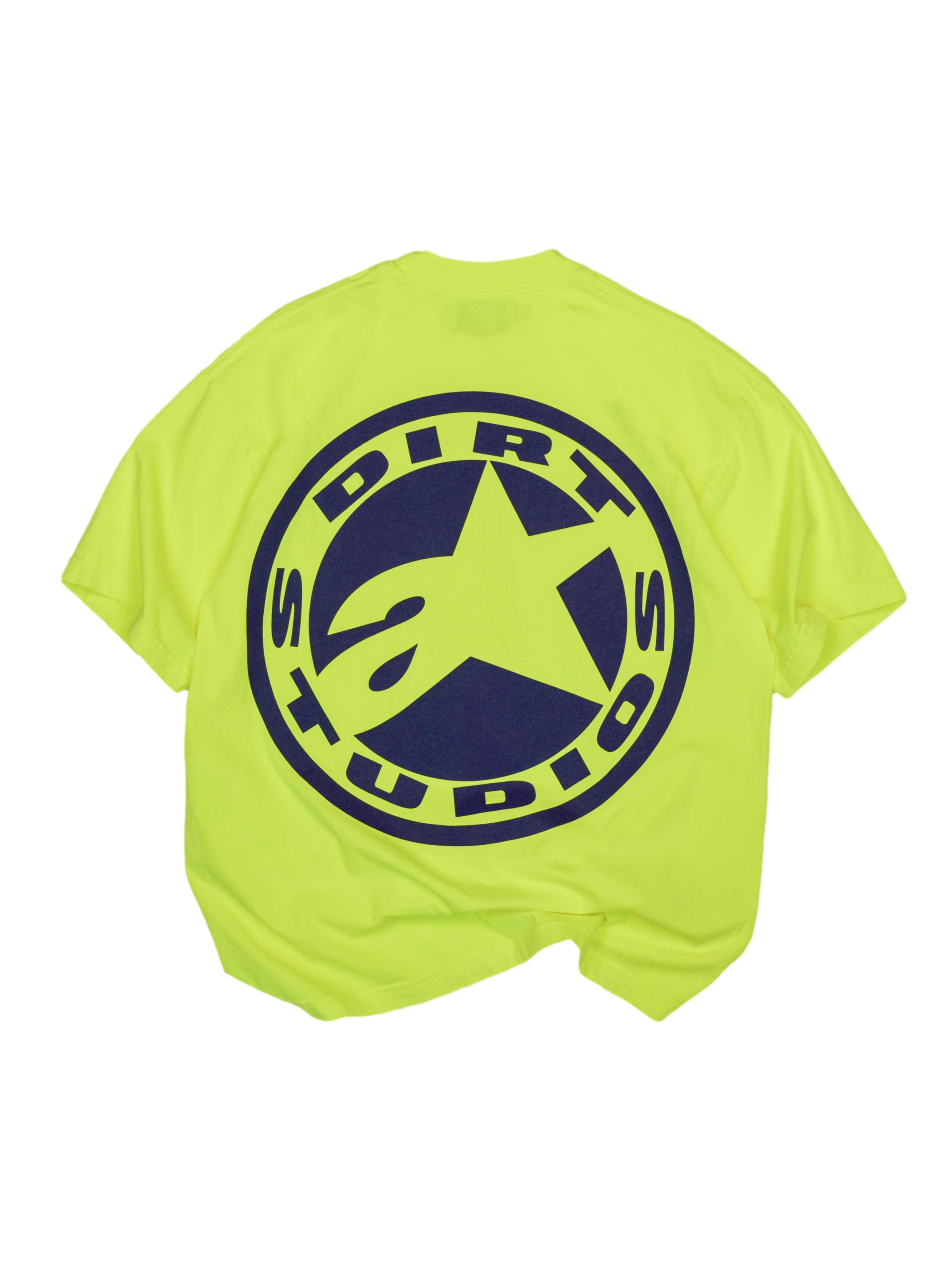 Maglietta Tech Series Limited Edition Dirt Studios® Alpinestars, giallo fluo con grande logo blu navy sul retro, cotone.