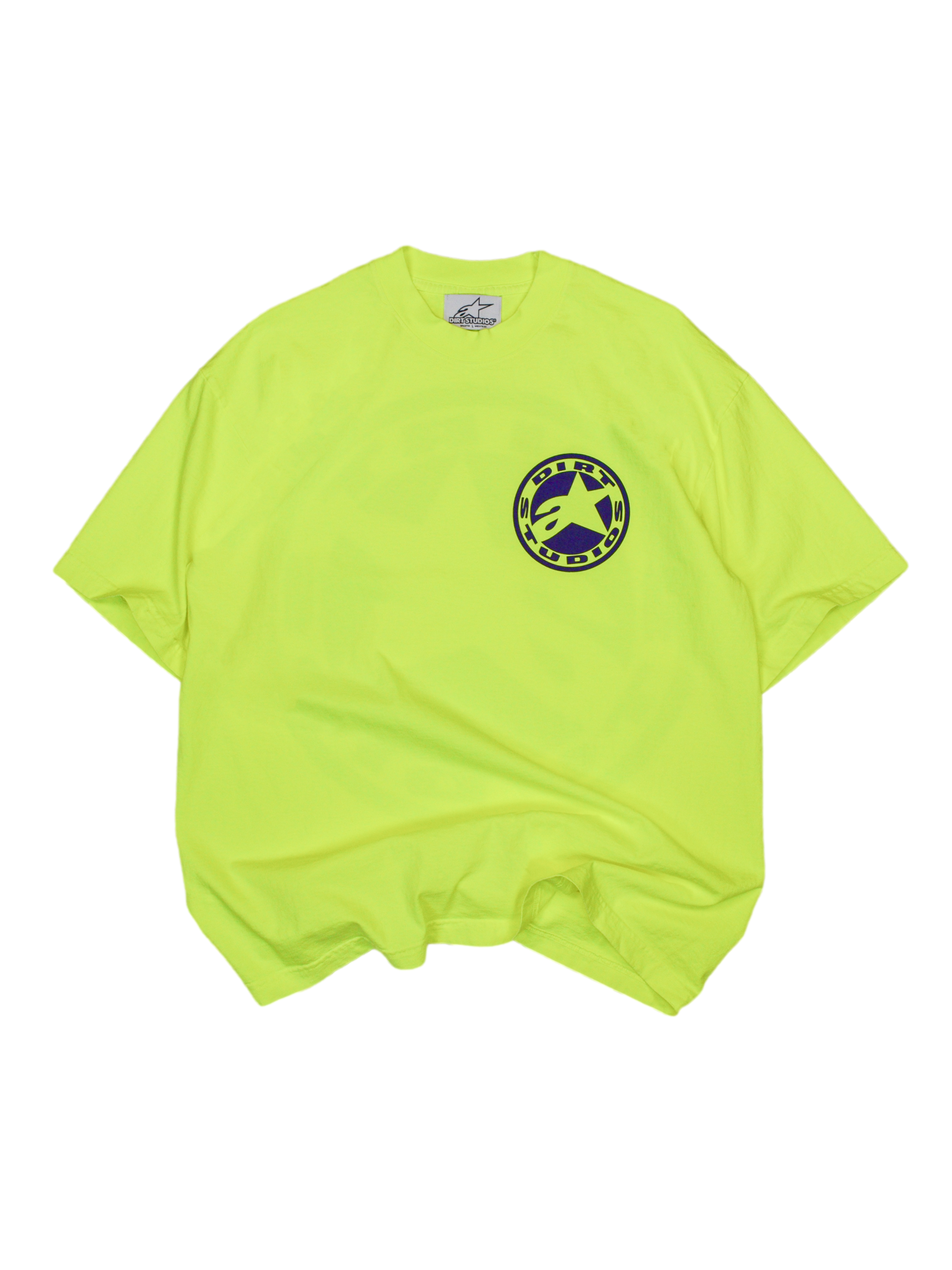 Alpinestars Maglietta Tech Series Limited Edition Dirt Studios®, maglietta a maniche corte da uomo, giallo fluo, in cotone tinto in capo con logo circolare sul petto