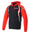 Alpinestars Honda Zip Hoodie, felpa con cappuccio e zip integrale, rosso e nero con accenti bianchi, marchio Honda sul petto e sulla manica, loghi Alpinestars sulle spalle, cappuccio con cordino, abbigliamento casual da motorsport