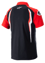 Alpinestars Honda Polo, polo a maniche corte, rosso e nero, vista posteriore con pannelli laterali a contrasto e logo Alpinestars sul retro, abbigliamento sportivo casual motorsport