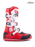 Alpinestars Stivali Tech-T, stivali da moto trial e off-road, rosso brillante, nero e bianco, con struttura in pelle e microfibra, sistema di chiusura a tre fibbie e parastinco ergonomico
