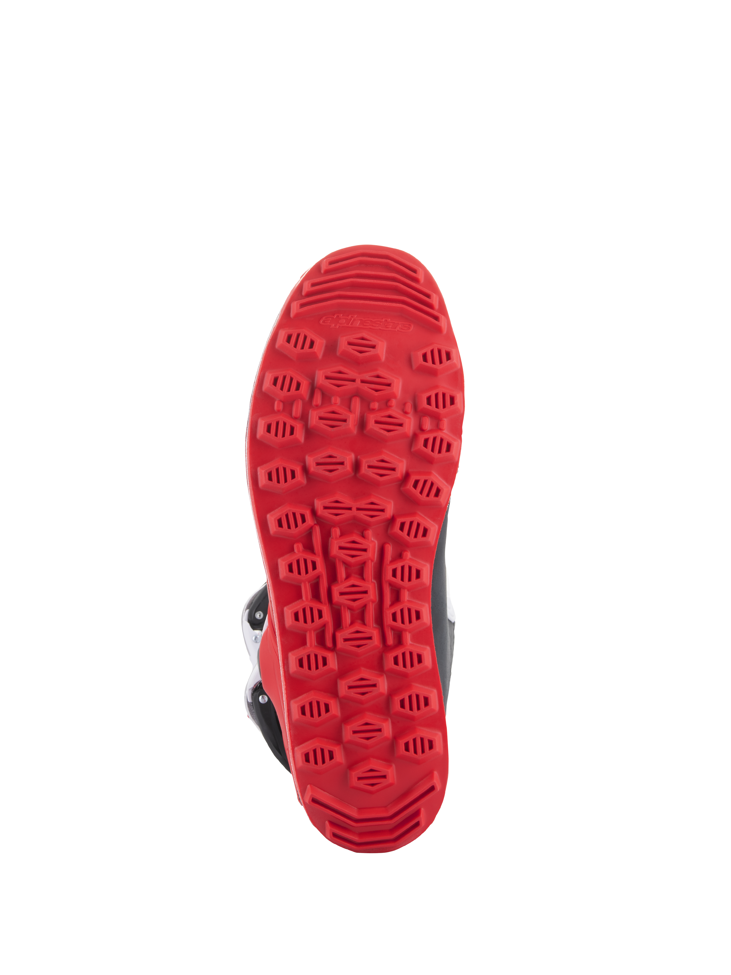 Alpinestars Tech-T Boots, Rosso Brillante Nero Bianco, esclusiva suola in gomma testurizzata rosso brillante progettata per il grip nel trial e la sensibilità sulle pedane