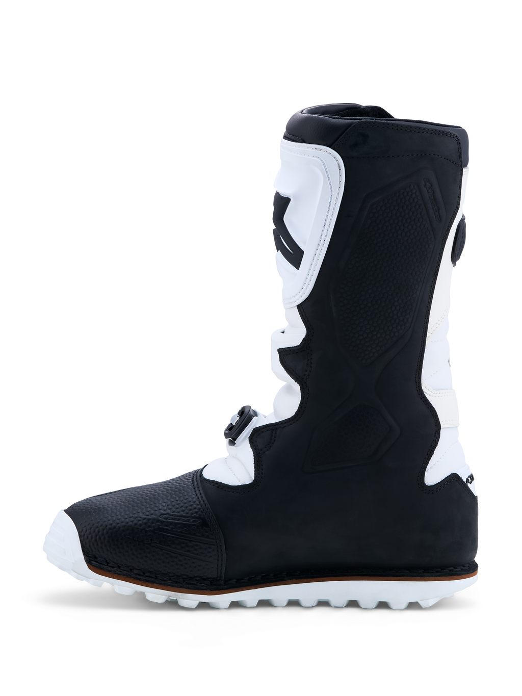 Alpinestars Stivali Tech-T, stivali da moto trial da uomo, neri e bianchi, realizzati in pelle con placca tibiale in TPU e suola ad alto grip, certificati CE