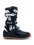 Alpinestars Stivali Tech-T, stivali da moto trial per uomo, neri e bianchi, in pelle e microfibra, suola color para ad alta aderenza, certificati CE, sistema di chiusura a tre fibbie.
