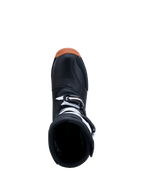 Alpinestars Stivali Tech-T, stivali da trial per uomo, neri e bianchi con suola in gomma color para, vista dall'alto dell'apertura d'ingresso e delle fibbie di chiusura