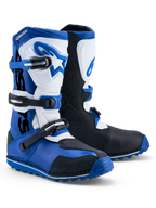 Alpinestars Stivali Tech-T, stivali da moto trial da uomo, blu, bianchi e neri, in pelle e TPU, certificati CE.