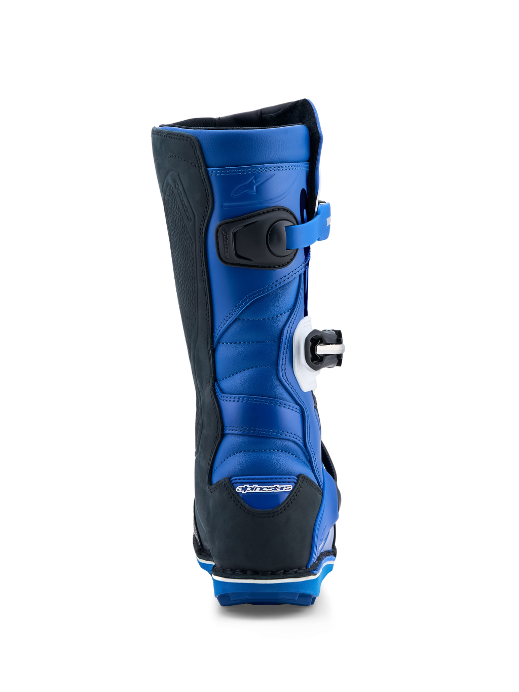 Alpinestars Stivali Tech-T, stivali da trial da uomo, blu e neri, pelle con zone di flessione posteriori, vista posteriore