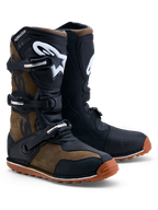 Alpinestars stivali Tech-T, stivali da trial in pelle marrone e nera, con placche tibiali in TPU e chiusura a tre fibbie