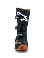 Alpinestars Stivali Tech-T, stivali da trial da uomo, marrone e neri, in pelle e microfibra con placca tibiale in TPU e logo bianco, chiusura a tre fibbie e suola in gomma, certificati CE