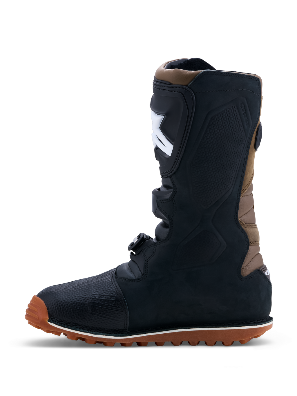 Alpinestars stivali Tech-T, stivali da moto trial da uomo, neri e marroni, in pelle e microfibra, suola in gomma ad alto grip, fibbie regolabili, certificati CE