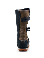 Alpinestars Stivali Tech-T, stivali da moto trial per uomo, marrone e nero, vista posteriore con zone di flessione a fisarmonica e suola in gomma ad alto grip.
