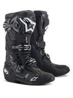 Alpinestars Tech 10 Boots, stivali da motocross, nero, con loghi Alpinestars bianchi, sistema di chiusura a tripla fibbia, robusta calotta in TPU con protezione della caviglia rinforzata, design aerodinamico per corse fuoristrada ad alte prestazioni