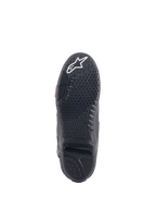 Stivali Alpinestars Tech 10, stivali da motocross, vista della suola nera, con scolpitura del grip proprietaria e battistrada testurizzato, logo a stella bianco sulla punta e inserto centrale della suola sostituibile per prestazioni off-road