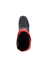 Alpinestars Tech 10 Boots, stivali da motocross, nero, rosso fluo, arancione fluo e bianco, vista dall'alto che mostra l'apertura interna e la punta, calzature protettive per fuoristrada
