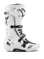 Alpinestars Tech 10 Boots, stivali da motocross, bianchi e neri, sistema di chiusura a tripla fibbia, scafo in TPU rinforzato con marchi 'Tech 10' e 'DHCP', suola spessa e robusta, calzatura protettiva certificata CE per competizioni fuoristrada