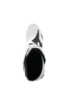 Alpinestars stivali Tech 10, stivali da motocross, bianco e nero, vista dall'alto dell'interno dello stivale, evidenziando l'apertura imbottita e il plantare, calzature professionali per corse fuoristrada