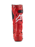 Alpinestars Tech 10 Boots, stivali da motocross, rosso, vista posteriore con logo a stella bianco sul polpaccio, fibbia nera nella parte superiore e scocca in TPU rosso resistente per prestazioni off-road