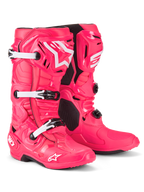 Stivali Alpinestars Tech 10, stivali da motocross, Rosa Diva e bianco, caratterizzati da una struttura leggera in materiale composito con sistema a tripla fibbia, calotta protettiva in TPU e iconico logo a stella su stinco e punta, calzature professionali per corse fuoristrada