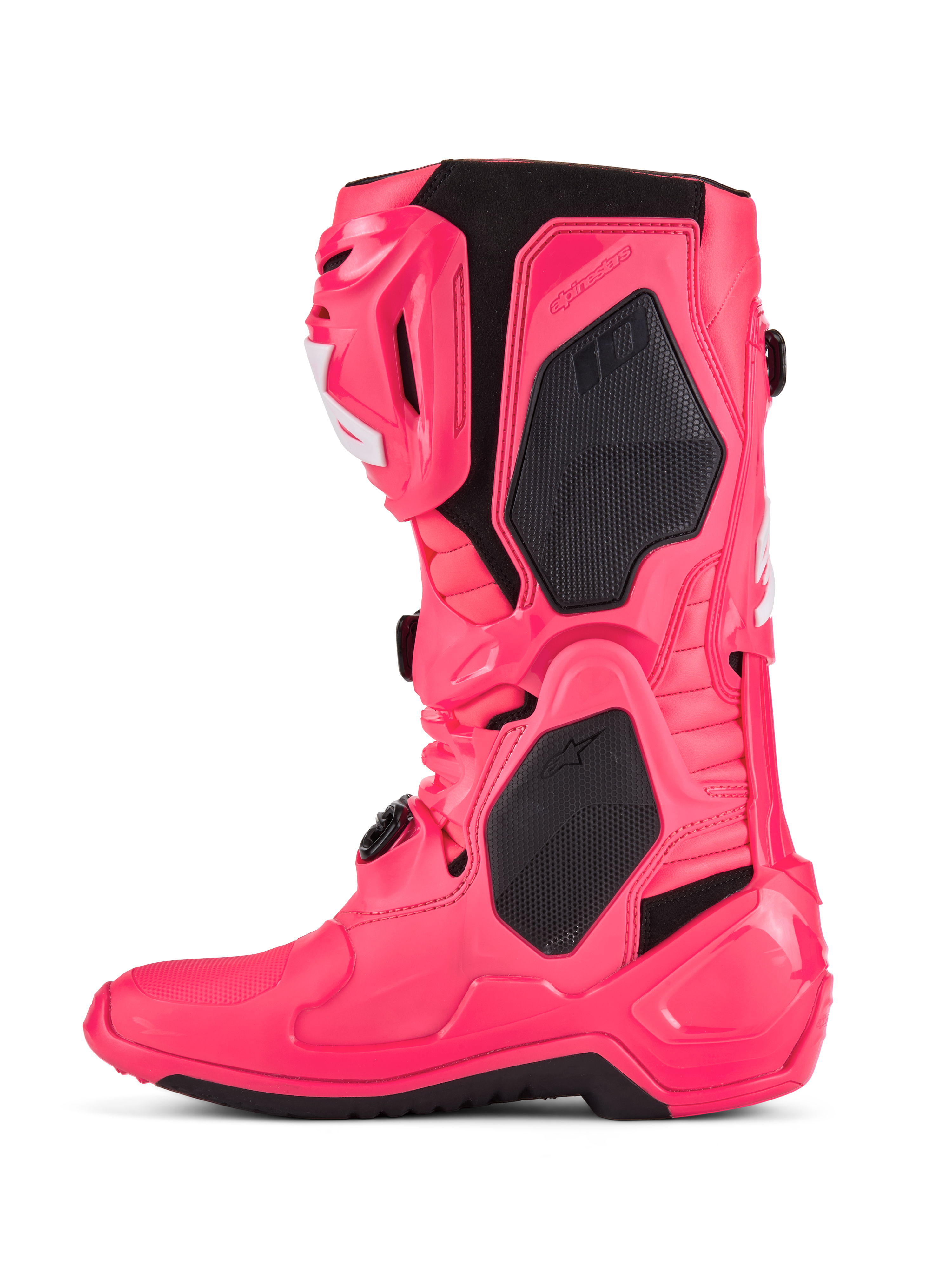 Alpinestars Tech 10 Boots, stivali da motocross, rosa Diva e bianco, con pannelli protettivi in TPU nero, telaio flessibile articolato e robusto design off-road