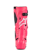 Alpinestars Tech 10 Boots, stivali da motocross, rosa Diva e bianco, vista posteriore con logo a stella Alpinestars bianco, accenti neri e protezione strutturata per tallone e polpaccio, calzature professionali per competizioni fuoristrada