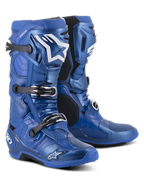 Stivali Alpinestars Tech 10, stivali da motocross, blu e nero, con sistema di chiusura a tripla fibbia, logo a stella Alpinestars bianco sullo stinco, robusta calotta in TPU e suola rinforzata per prestazioni off-road