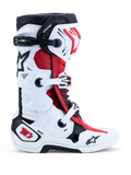 Alpinestars Stivali Tech-10, stivali da motocross da uomo, bianco, nero e rosso acceso, con protezione DHCP e sistema a doppio perno, certificati CE