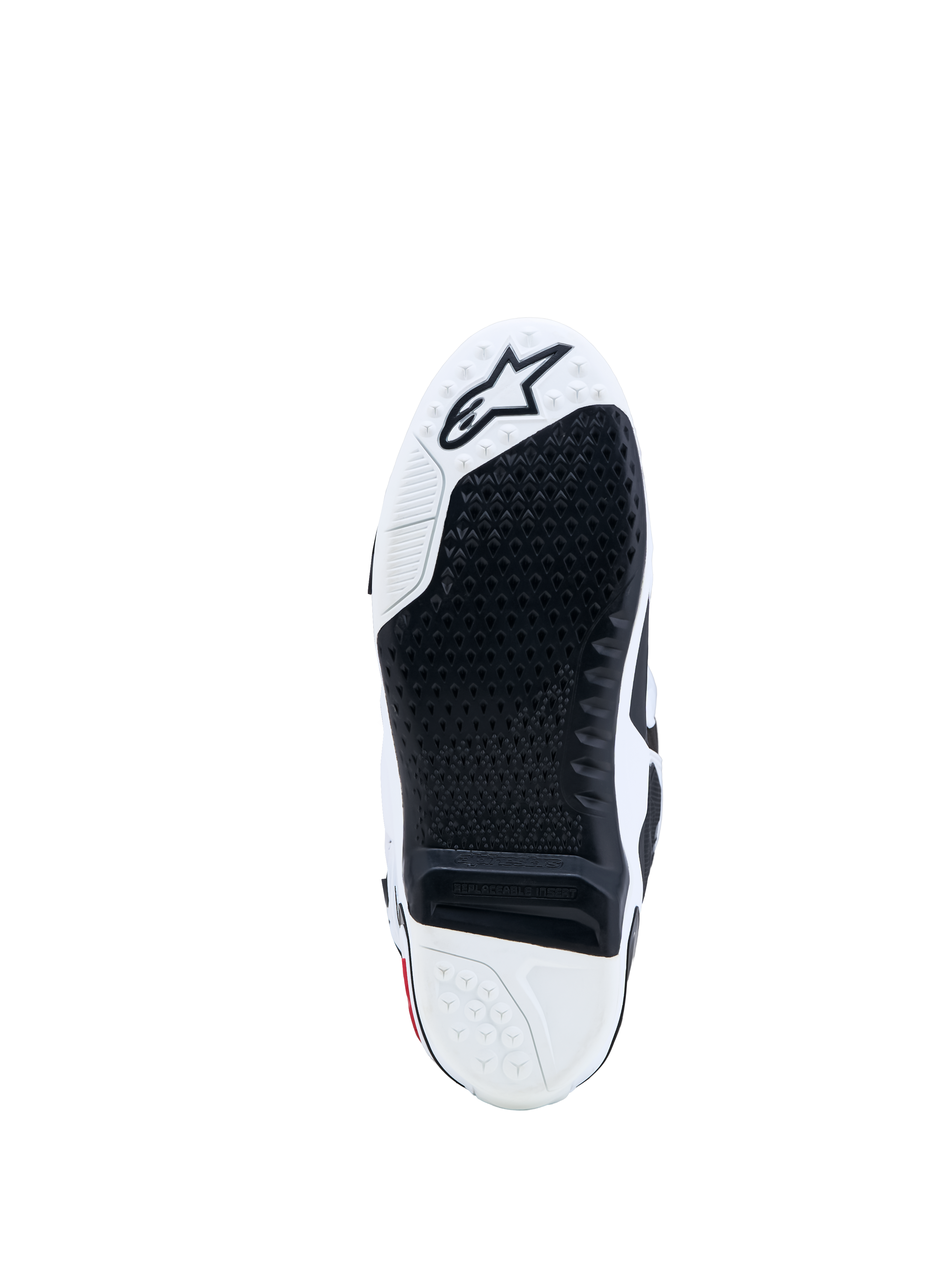 Alpinestars Stivali Tech-10, suola da motocross in bianco e nero, dotata di inserto sostituibile ad alta aderenza e logo a stella Alpinestars, componenti per prestazioni off-road