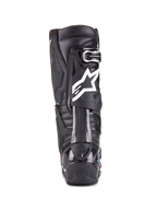 Stivali Alpinestars Tech 10 Enduro, nero, vista posteriore di un singolo stivale che mostra il logo Alpinestars bianco, protezione del tallone in TPU resistente e design della suola enduro robusta per gare fuoristrada