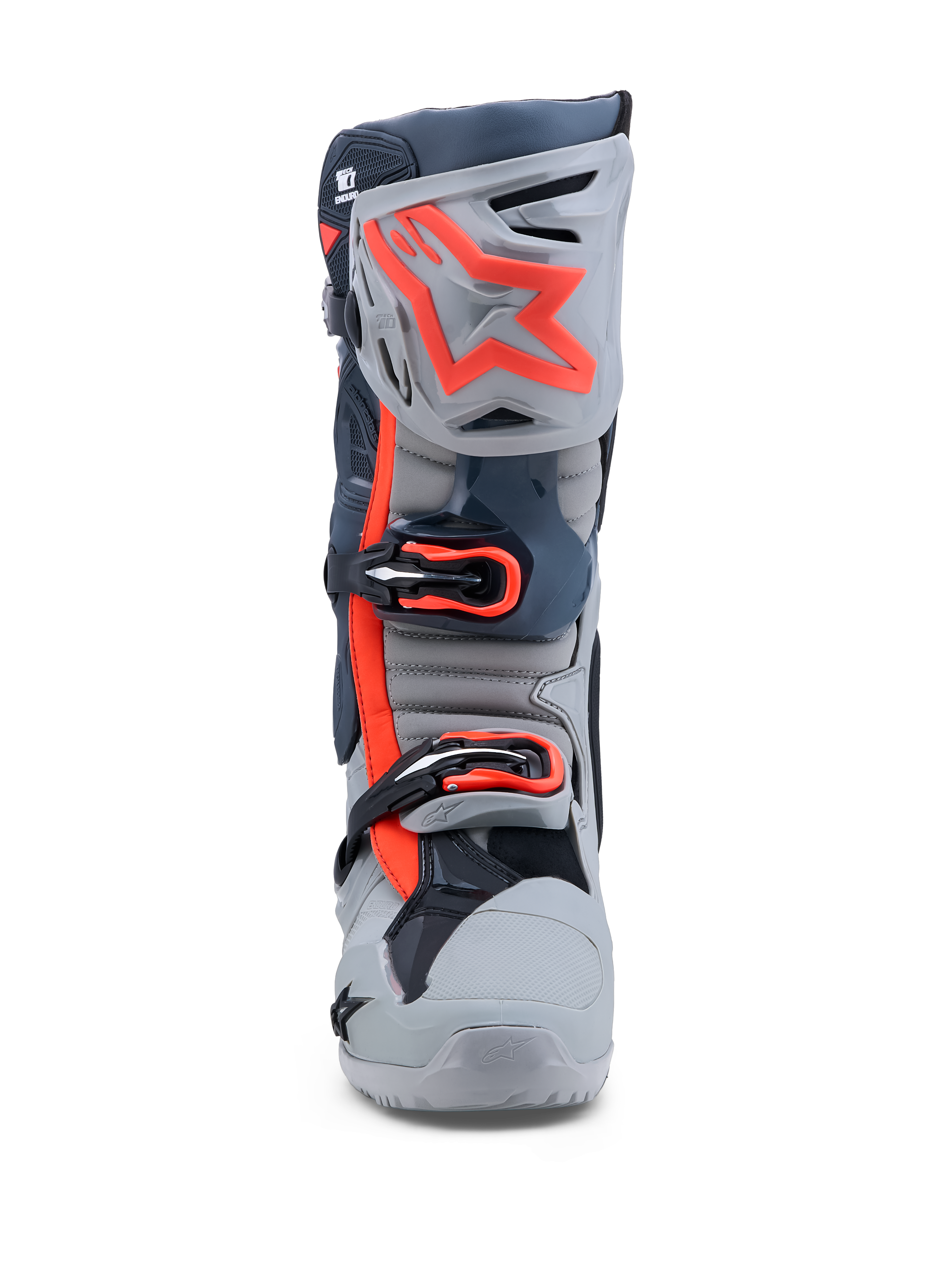Alpinestars Stivali Tech-10 Enduro, stivali da moto per motocross ed enduro, grigi e rosso fluo, chiusura a tripla fibbia e placca tibiale in TPU, certificati CE