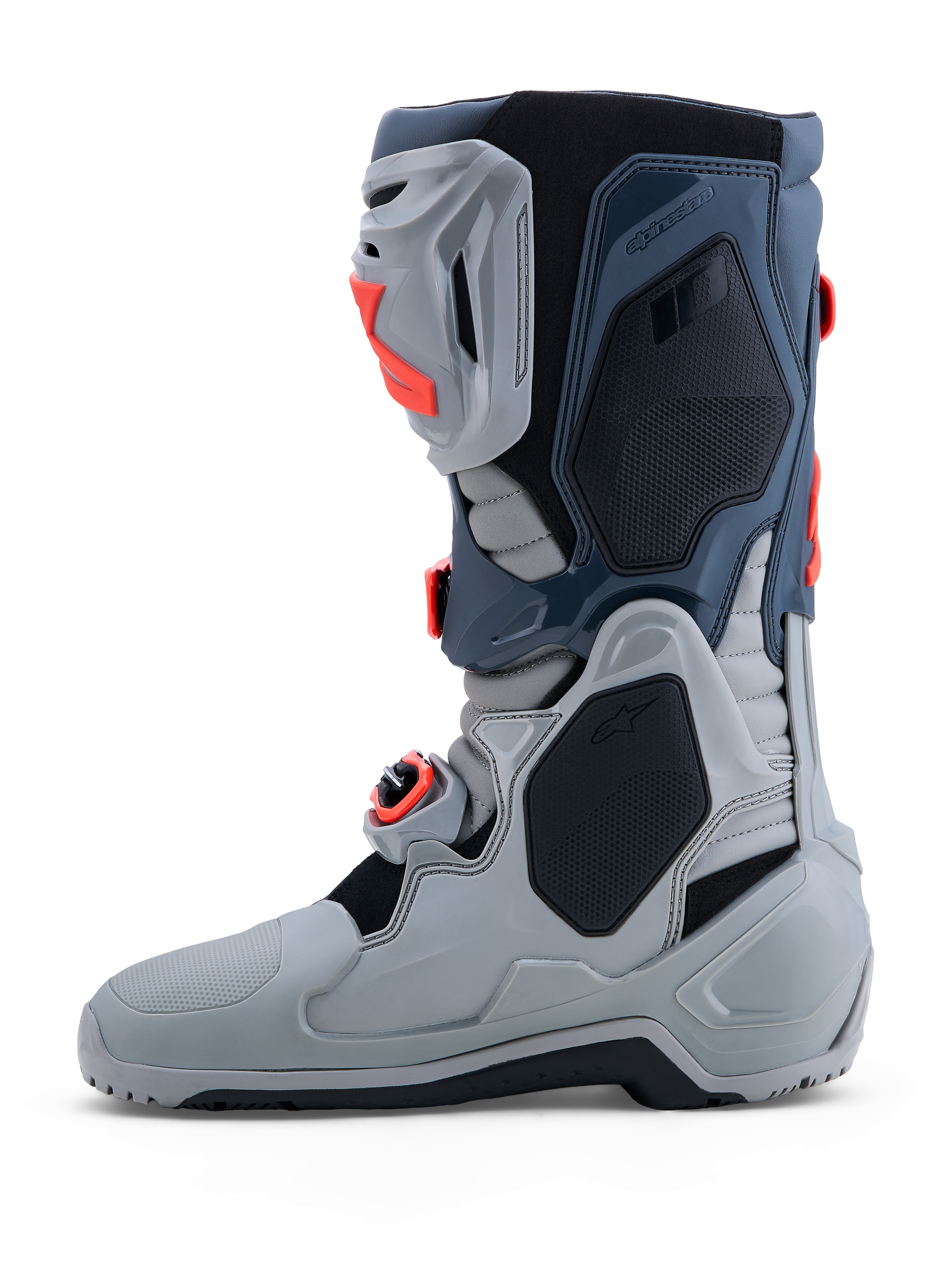 Alpinestars Stivali Tech-10 Enduro, stivali moto off-road uomo, grigio e rosso, protezioni in TPU e fibbie, certificati CE.