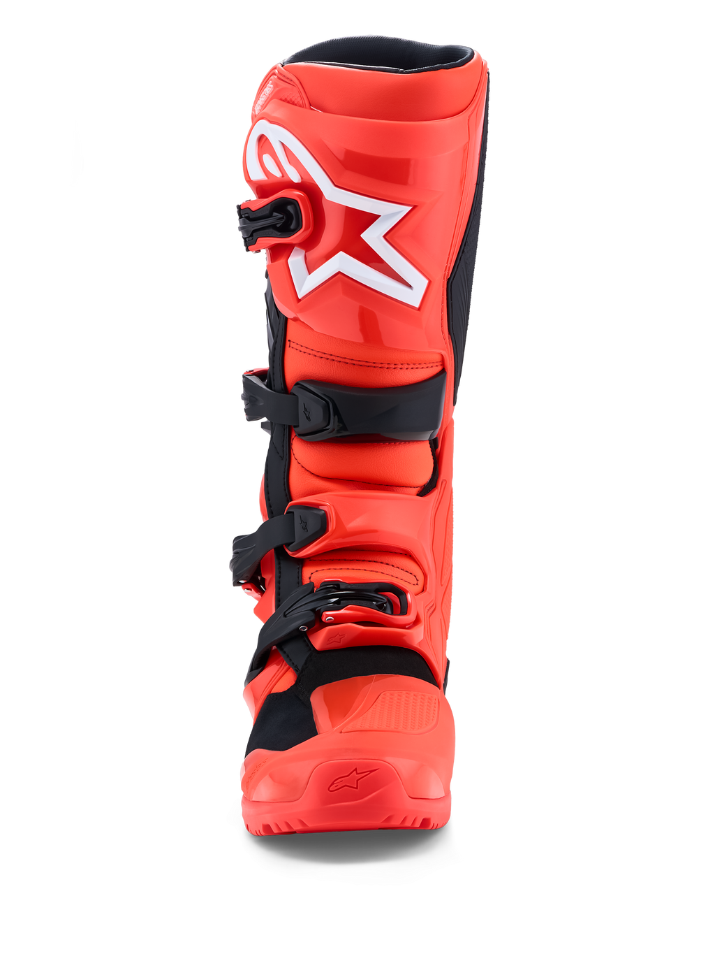 Alpinestars Stivali Tech 7 Enduro, stivali moto rosso fluorescente e neri con protezione in TPU, certificati CE, vista frontale