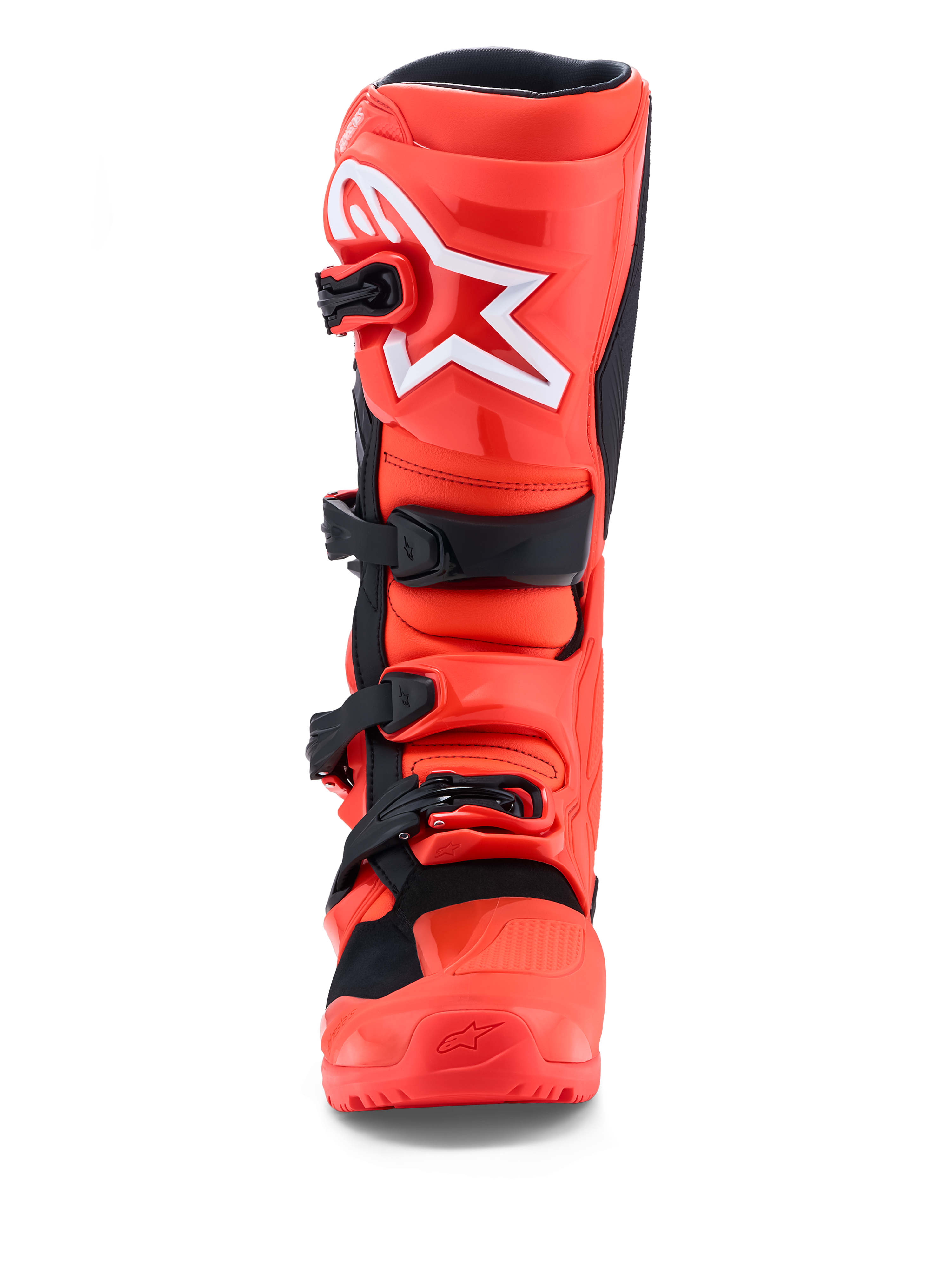 Alpinestars Stivali Tech 7 Enduro, stivali moto rosso fluorescente e neri con protezione in TPU, certificati CE, vista frontale