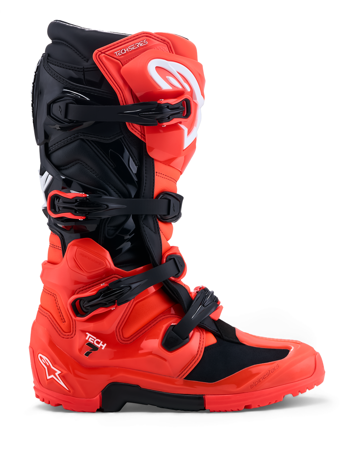 Alpinestars Tech 7 Enduro, stivali moto off-road da uomo, rossi e neri, protezione in TPU e suola a doppia mescola.