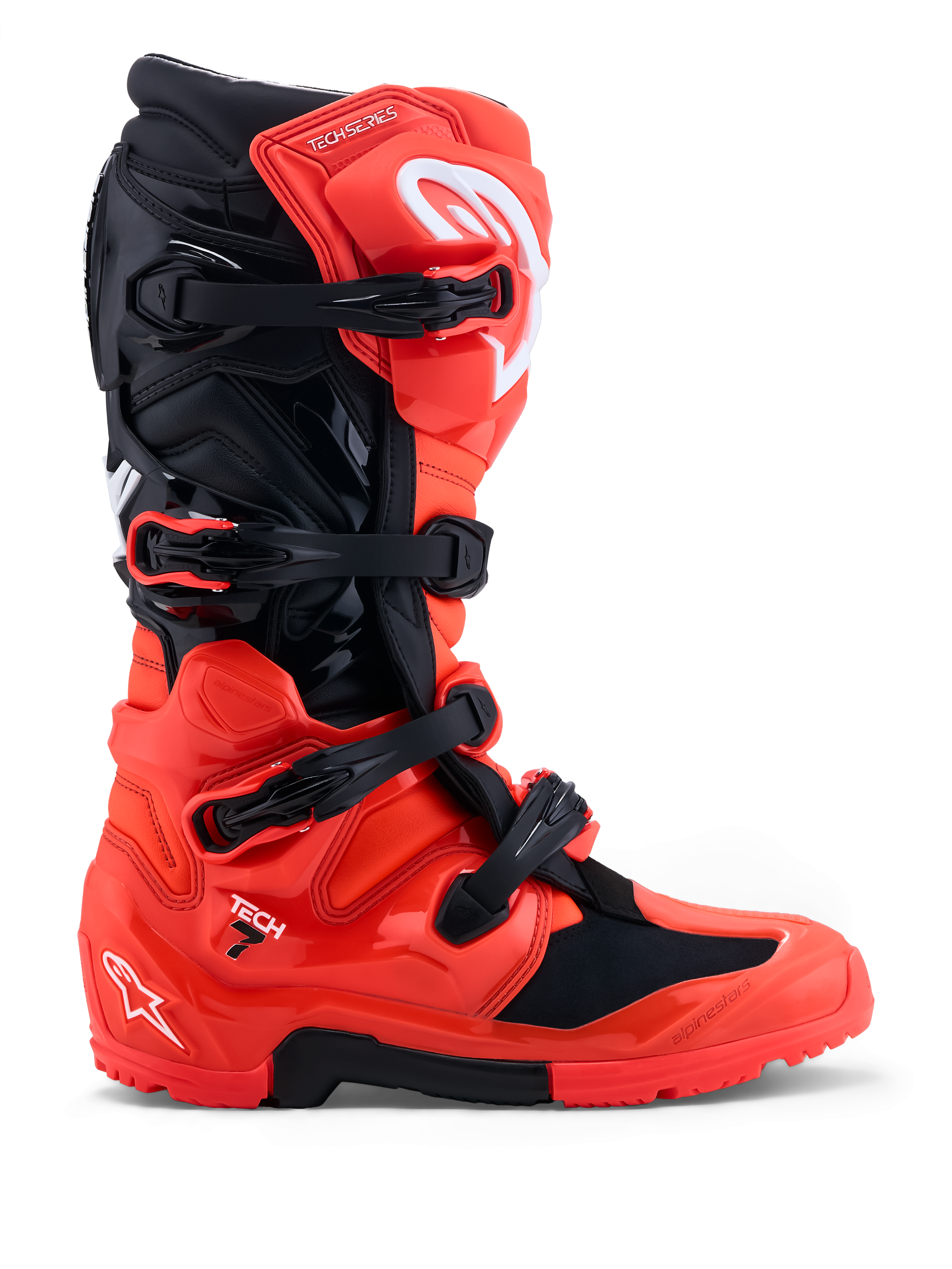 Alpinestars Tech 7 Enduro, stivali moto off-road da uomo, rossi e neri, protezione in TPU e suola a doppia mescola.
