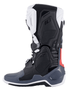 Stivali Alpinestars Tech 10 Supervented, stivali da motocross, nero, bianco, grigio medio e rosso, vista laterale, con pannelli in TPU ventilati, struttura in microfibra traforata e suola ad alte prestazioni per guida fuoristrada