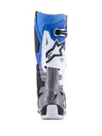 Alpinestars Tech 10 Supervented Boots, stivali da motocross, nero smaltato blu viola bianco, vista posteriore con microfibra traforata per la ventilazione, tomaia blu e bianca con protezione del tallone grigia, abbigliamento tecnico da competizione off-road