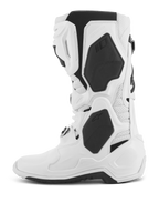 Stivali Alpinestars Tech 10 Supervented, stivali da motocross, bianco, vista di profilo laterale, con pannelli in TPU neri e costruzione in microfibra traforata, piastra tibiale ventilata per un elevato flusso d'aria, calzature professionali per corse off-road