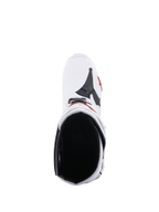 Stivali Alpinestars Tech 10 Supervented, stivali da motocross, bianco e rosso brillante, vista dall'alto che mostra la fodera interna in mesh e la costruzione superiore ventilata, equipaggiamento da gara fuoristrada ad alte prestazioni