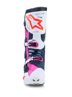 Alpinestars Stivali Tech-10 Supervented da motocross, bianco, blu scuro e fucsia, con pannelli in TPU ventilati per fuoristrada.